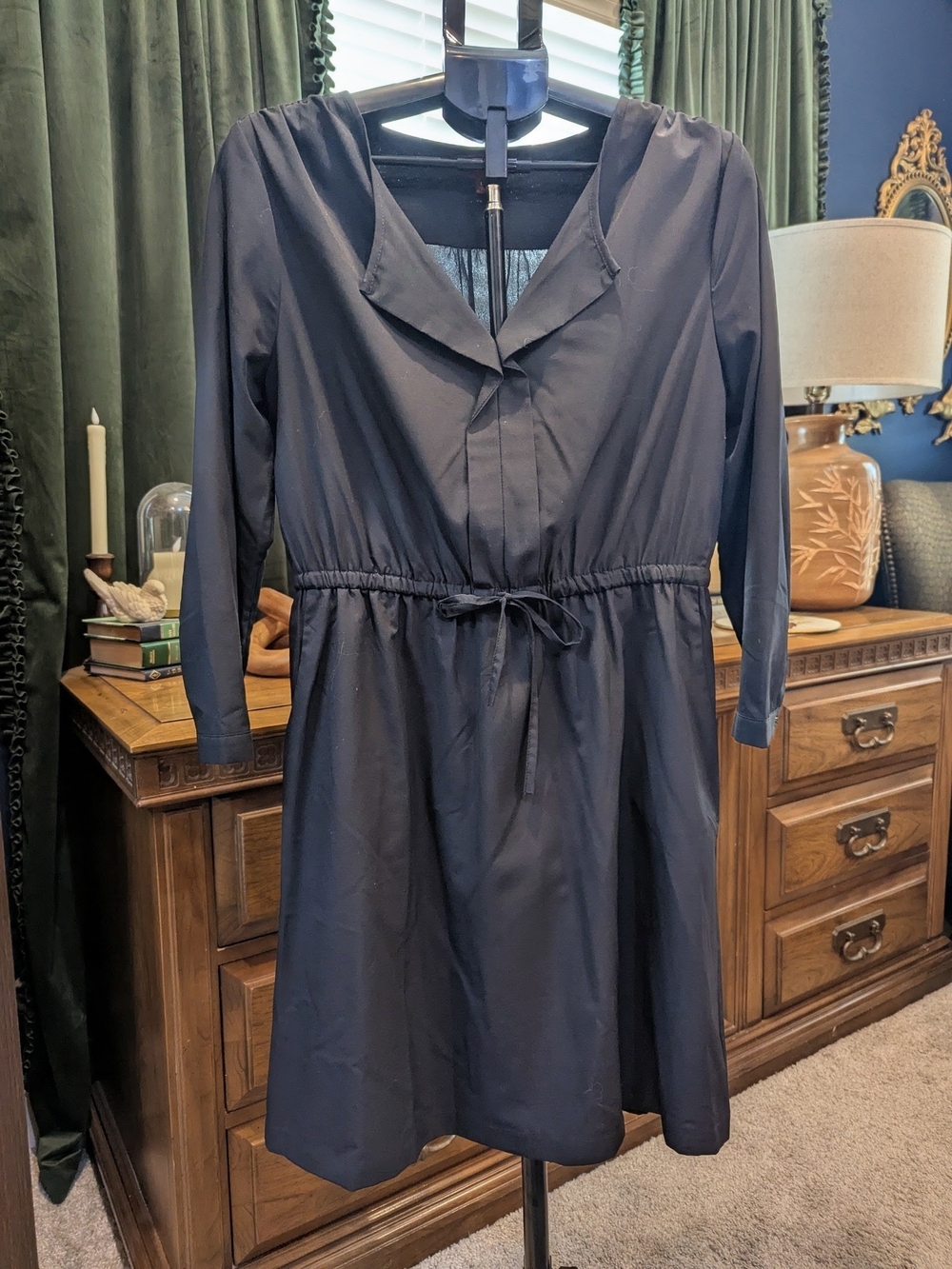 Merona Black Long-Sleeve Drawstring Waist Dress